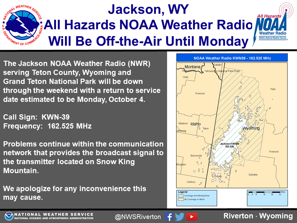 Jackson NOAA Weather Radio will be down until further notice